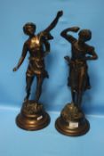 A PAIR OF BRONZED METAL FIGURES