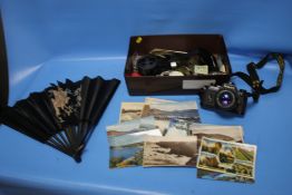 A NIKON CAMERA, WILD TUP 256575 (MICROSCOPE ATTACHMENT) AND A QUANTITY OF BADGES ETC.