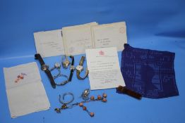 A QUANTITY OF ASSORTED WRISTWATCHES TOGETHER WITH A TIN CONTAINING LETTERS AND ROYAL SOUVENIRS