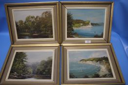 FOUR FRAMED OILS DEPICTING SEASCAPES AND RIVER SCENES ALL SIGNED GEORGE HORNE