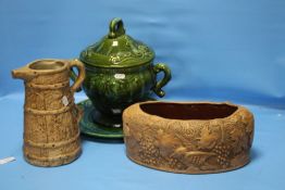 A LIDDED TUREEN TOGETHER WITH A CERAMIC JUG AND CERAMIC BOWL
