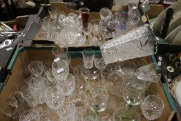 TWO TRAYS OF GLASSWARE TO INCLUDE CUT GLASS