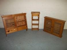 THREE SOLID PINE WALL CABINETS