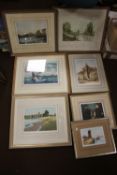 A COLLECTION OF ASSORTED PRINTS TO INCLUDE LAKESIDE SCENES, SEASCAPES, STREET SCENE ETC. (7)