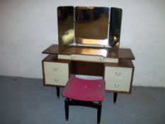 A G-PLAN TRIPLE MIRROR VINTAGE DRESSING TABLE AND STOOL