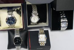 FIVE BOXED GENTLEMAN'S QUARTZ WRISTWATCHES - RENE VALENTINE, NARCO CERONI, ACCURIST, AMADEUS AND