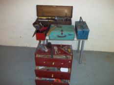 A SELECTION OF TOOLS AND TOOL BOXES