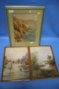 THREE ANTIQUE WATERCOLOURS, ONE OF A COASTAL CLIFF (3)