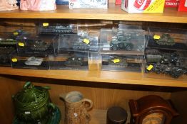 TWENTY SIX WWII ALLIED MODEL TANKS, JEEPS ETC. TO INCLUDE USSR T34, KV-1E, BRITISH MATILDA, HUMBER