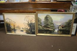TWO OIL ON CANVAS OF LAKESIDE SCENES, ONE SIGNED DIGBY PAGE, THE OTHER DAVID A. JAMES