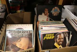 TWO BOXES OF RECORDS TO INCLUDE ELVIS PRESLEY, THE SEEKERS ETC.