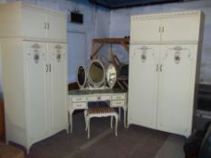 A FOUR PIECE BEDROOM SUITE WITH KIDNEY SHAPED DRESSING TABLE