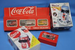 A COCA COLA BREAK DANCER'S CAN, A DIET PEPSI MOVIN' GROOVIN' CAN AND BOXED COCA COLA VEHICLES