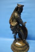A BRONZED METAL FIGURE OF A WARRIOR