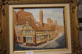 AN OIL ON CANVAS STREET VIEW SIGNED LOWER RIGHT JAMES HORNE, APPROX 44 X 39 CM