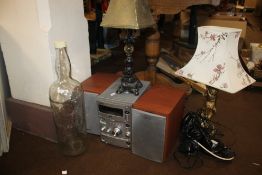 A SONY RADIO, A BELLS BOTTLE, AND TWO LAMPS