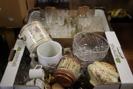 TWO TRAYS OF ASSORTED CERAMICS AND GLASSWARE