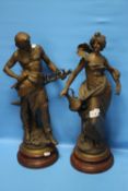 A PAIR OF BRONZED METAL CLASSICAL FIGURES