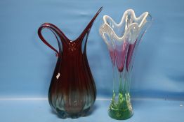 TWO LARGE COLOURED GLASS VASES
