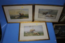WAINWRIGHT, WATERCOLOURS OF SHEEP ON MOORLAND IN VARIOUS SEASONS (TWO DATED 1841), FRAMED AND