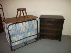 THREE ITEMS TO INCLUDE A CHEST OF DRAWERS, A FOLD UP BED AND A STOOL (3)