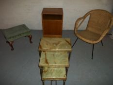 A SELECTION OF FOUR ITEMS TO INCLUDE AN ONYX NEST OF TABLES, A MERIDEW BEDSIDE ETC.