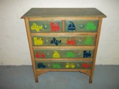 A PAINTED CHEST OF DRAWERS
