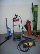 A SELECTION OF ELECTRICAL GARDEN TOOLS TO INCLUDE A MACALLISTER HEDGE TRIMMER, A MCCULLOCH PETROL