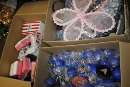 THREE BOXES OF NEW ITEMS TO INCLUDE LUNCH BOXES, SQUIDGY BALLS, COAT HANGERS ETC.