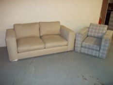 A FABRIC TWO SEATER SETTEE AND A CHAIR