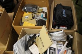 THREE BOXES OF NEW ITEMS TO INCLUDE UNIVERSAL PHONE MOUNTS, SCREEN PROTECTORS, PHONE CASES ETC.