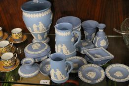 A COLLECTION OF WEDGWOOD BLUE AND WHITE JASPERWARE