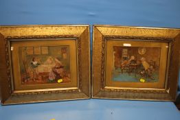 A. SCHRODER - PICTURE OF A MAN AT A TABLE SMOKING A PIPE ALONG WITH TWO LADIES AND ANOTHER SIMILAR