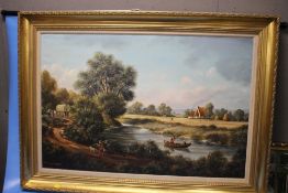 A LARGE OIL ON CANVAS DEPICTING A COUNTRY SCENE SIGNED DURAN FAIME, 107 X 78 CM