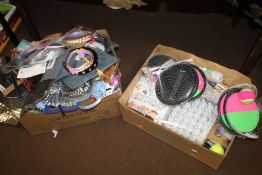 TWO TRAYS OF NEW ITEMS TO INCLUDE HAIR BANDS, GAMES, PARTY ITEMS