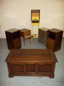 EIGHT ITEMS TO INCLUDE AN OAK BLANKET BOX AND A SEWING BOX WITH CONTENTS