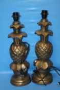 A PAIR OF LAMPS IN THE FORM OF PINEAPPLES