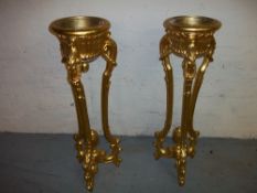 TWO GOLD PAINTED PLANT STANDS