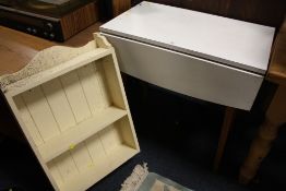 A RETRO WHITE DROPLEAF TABLE AND A HANGING SHELF (2)