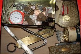 A BOX OF COLLECTABLES TO INC A RUSSIAN MILITARY MEDAL' COINS ETC