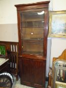 A TALL VICTORIAN MAHOGANY GLAZED BOOKCASE OF SLIM PROPORTIONS H-229 CM W-76 CM