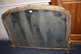 AN ANTIQUE GILT ARCHED OVERMANTLE MIRROR H-85 CM W-125 CM S/D