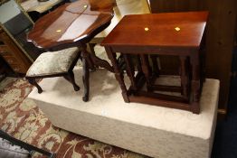 A MODERN UPHOLSTERED BLANKET BOX' STOOL' NEST OF TABLES AND AN OCCASIONAL TABLE (4)