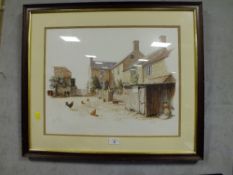 A PAIR OF FRAMED AND GLAZED PRINTS OF RURAL LANDSCAPES TOGETHER WITH A MICHAEL COOPER PRINT OF A