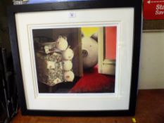A.J. CALLAN - A FRAMED AND GLAZED MODERN NOVELTY SIGNED LIMITED EDITION PRINT ENTITLED ,CAUGHT IN