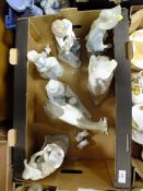 A TRAY OF SPANISH ZAPHIR CERAMIC FIGURES ETC.