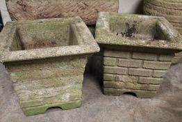 A BRICK EFFECT PLANTER TOGETHER WITH ANOTHER A/F H-37 CM