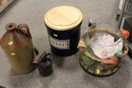 A FIGURATIVE CENTREPIECE, FLAGON, BREAD BIN ETC (5)