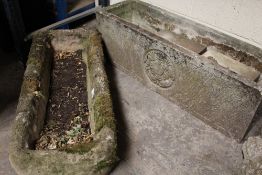 TWO RECTANGULAR PLANTERS - LENGTH OF LARGEST - 82 CM