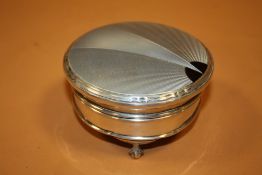 A LARGE HALLMARKED SILVER & ENAMEL TRINKET BOX